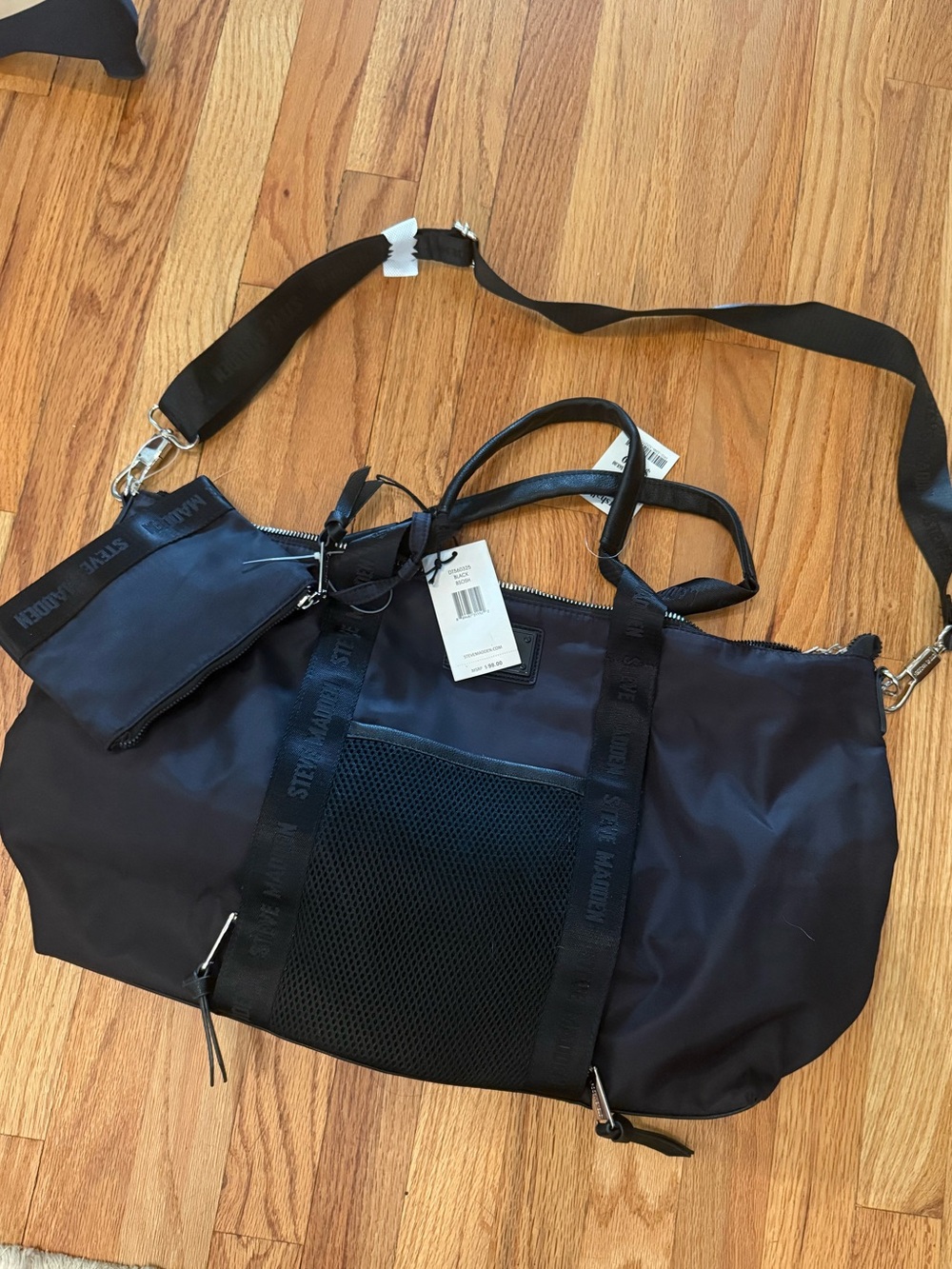 Steve Madden Black Nylon Travel Duffel with Detachable Strap